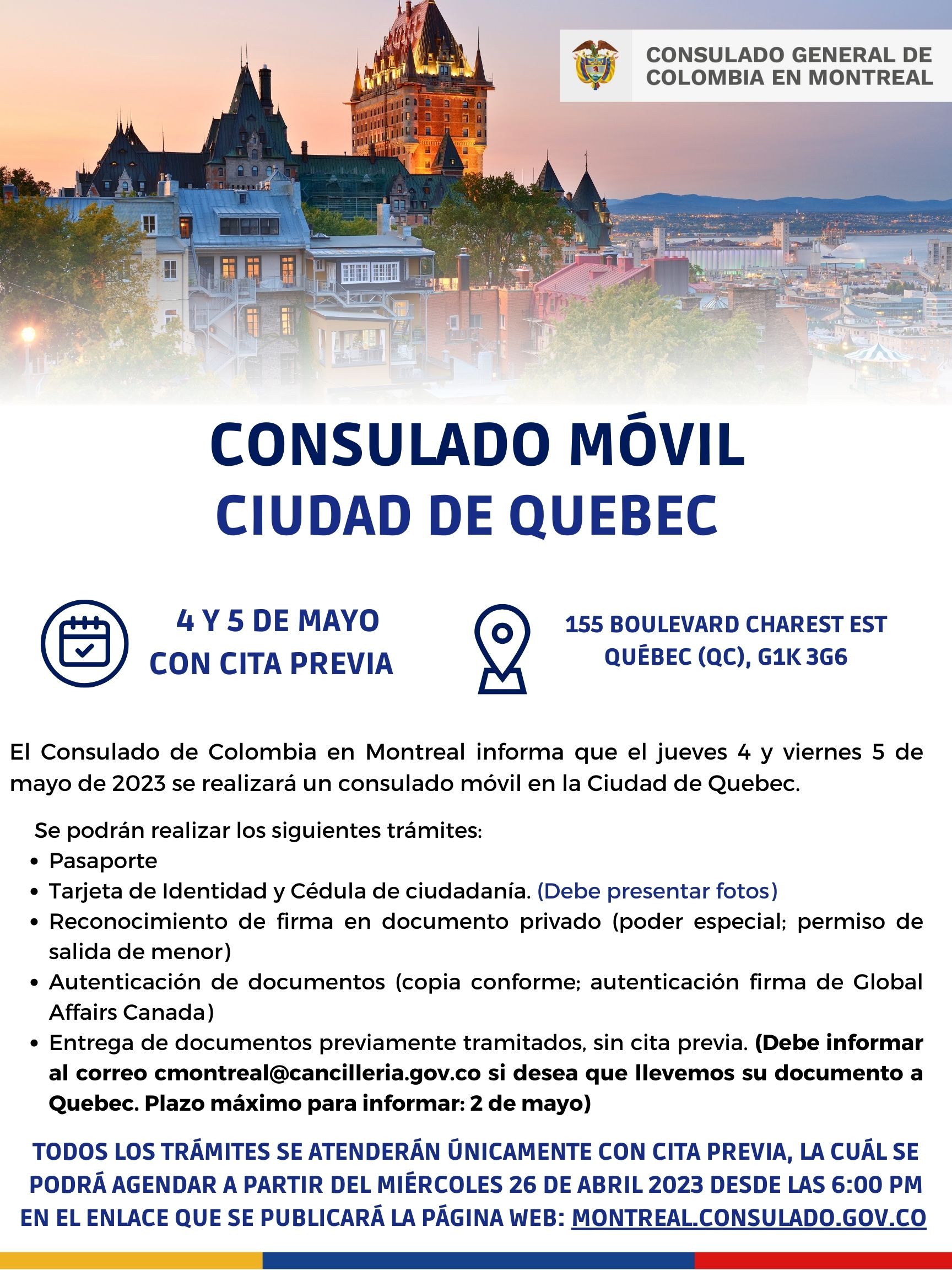 Consulado Móvil Quebec en abril 2023