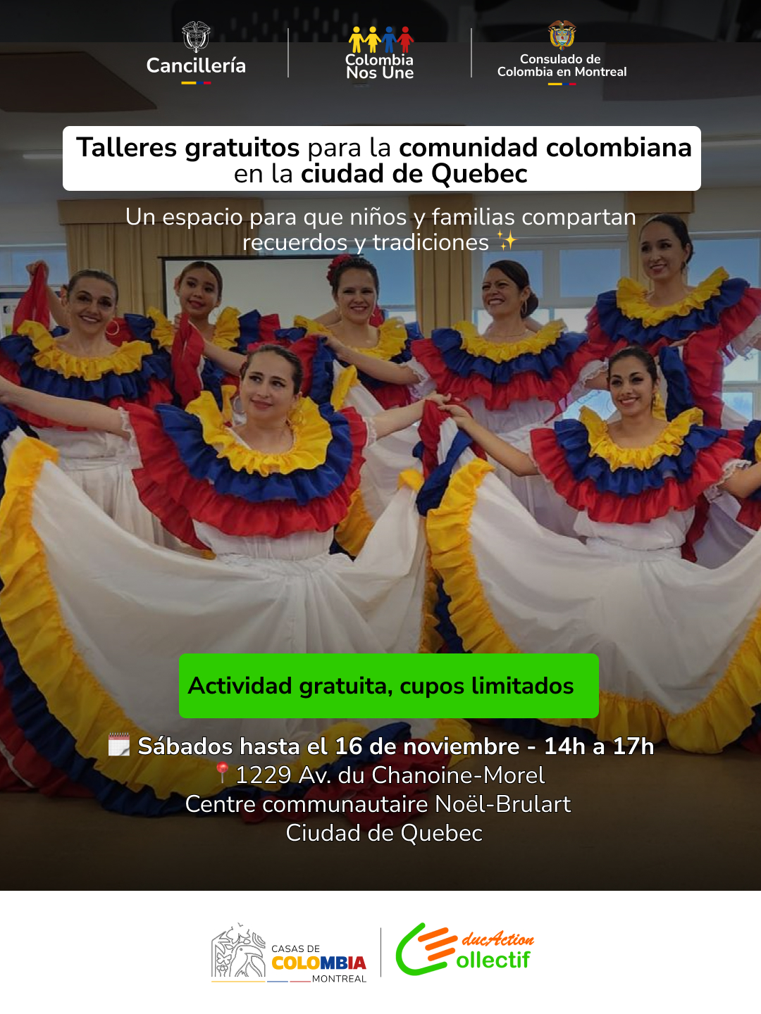 El Collectif Éducation ofrece talleres gratuitos a la comunidad colombiana en la Ciudad de Québec: arte, integración y comunidad.