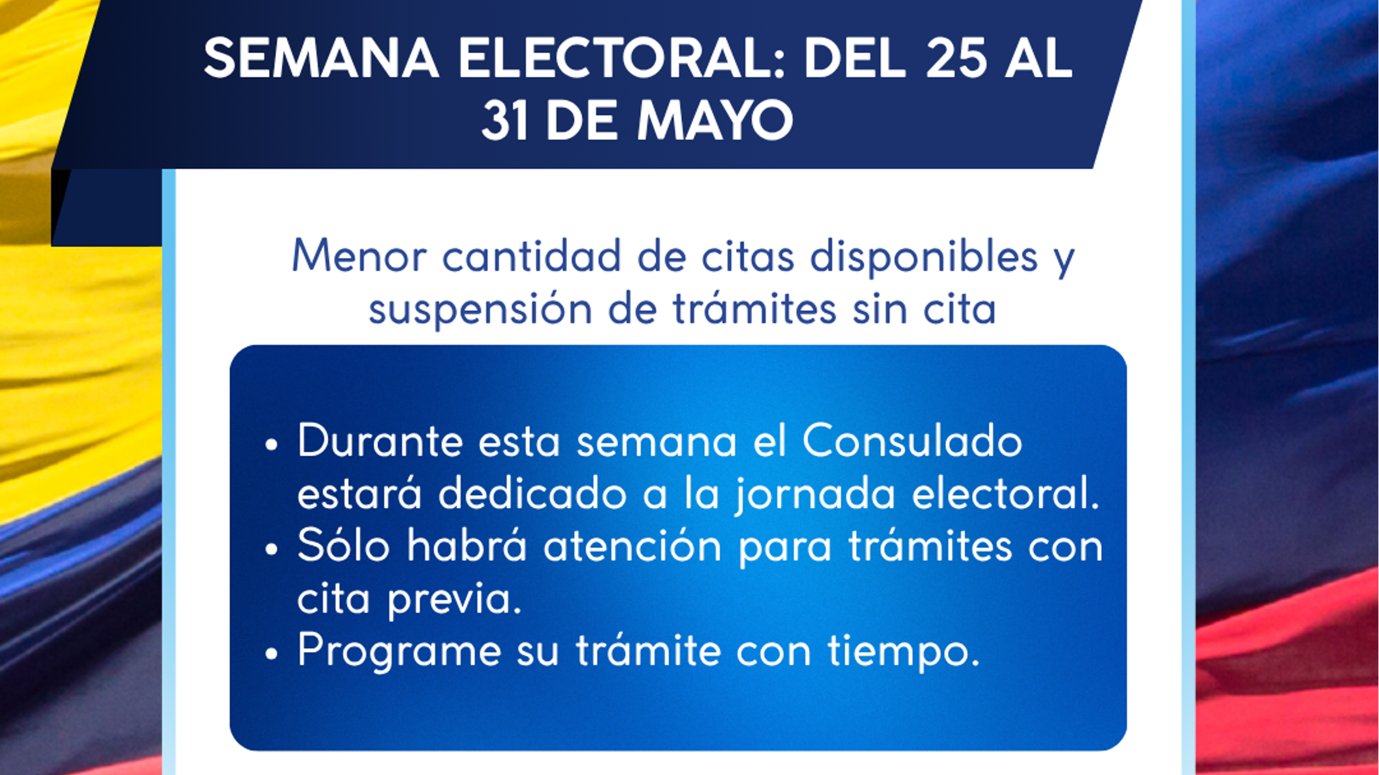 El Consulado de Colombia en Montreal informa sobre las citas en la semana de elecciones del 25 al 31 de mayo de 2026
