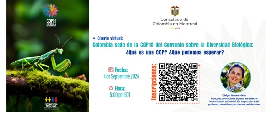 El miércoles 4 de septiembre conéctate a la charla sobre la COP16 que se realizará en Colombia