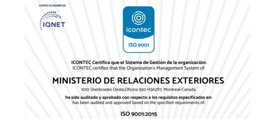 Consulado de Colombia en Montreal recibe la certificación ISO 9001 