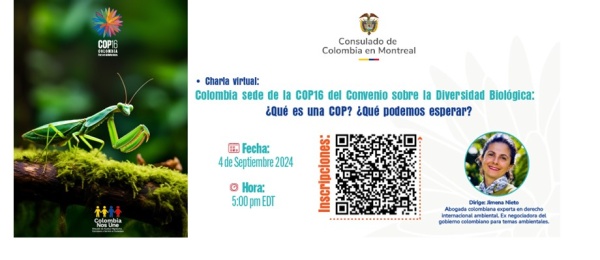 El miércoles 4 de septiembre conéctate a la charla sobre la COP16 que se realizará en Colombia
